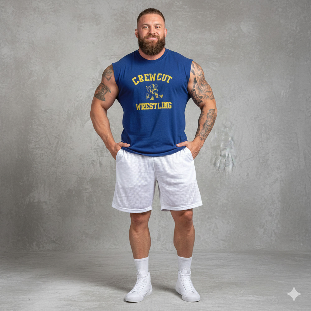 AjaXX63 Crewcut Wrestling Men's Tank Top Men's Size XL Blue Muscle Gay Lifestyle - Picture 2 of 8